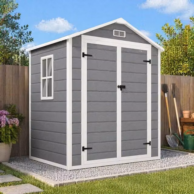 STILVORA Grey Garden Storage Shed with Double Doors and Window, W/D/H: 210 x 163 x 114 cm