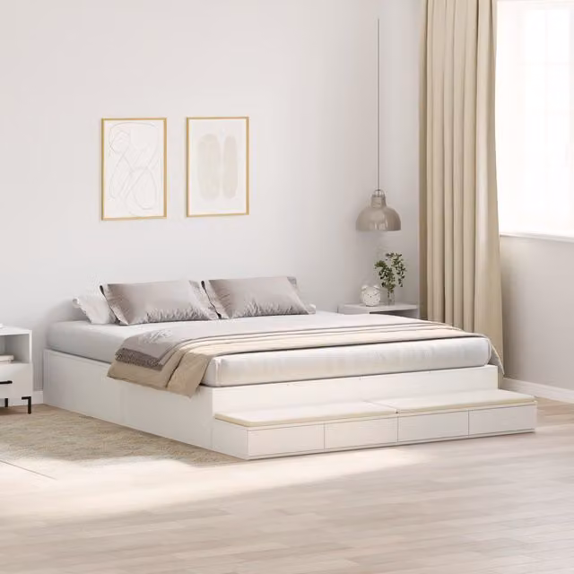 Berkfield Home Modern White Engineered Wood Storage Bed Frame with Drawers, H x W x D: 31.5 x 236.5 x 200 cm