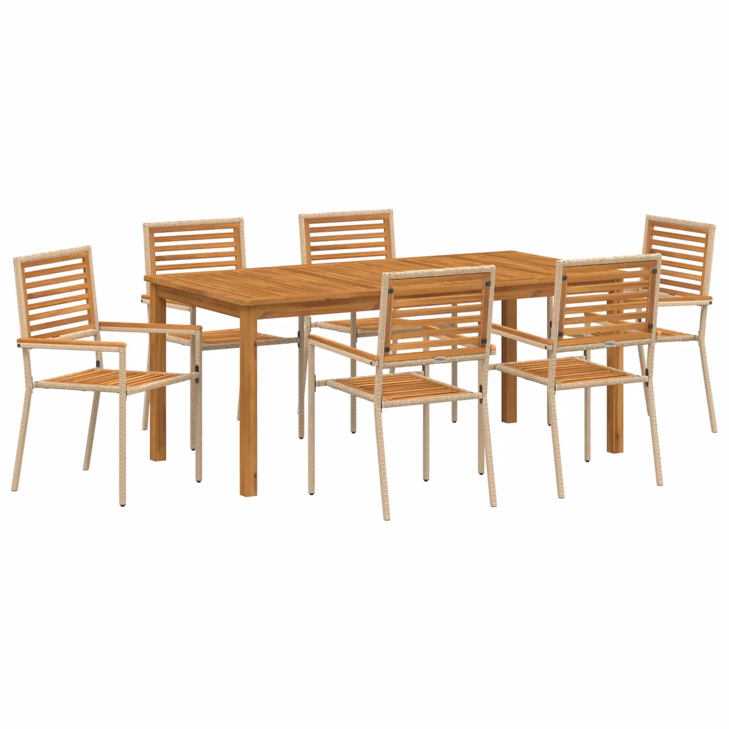 Berkfield Home 7 Piece Garden Dining Set in Beige Poly Rattan and Acacia Wood – 2