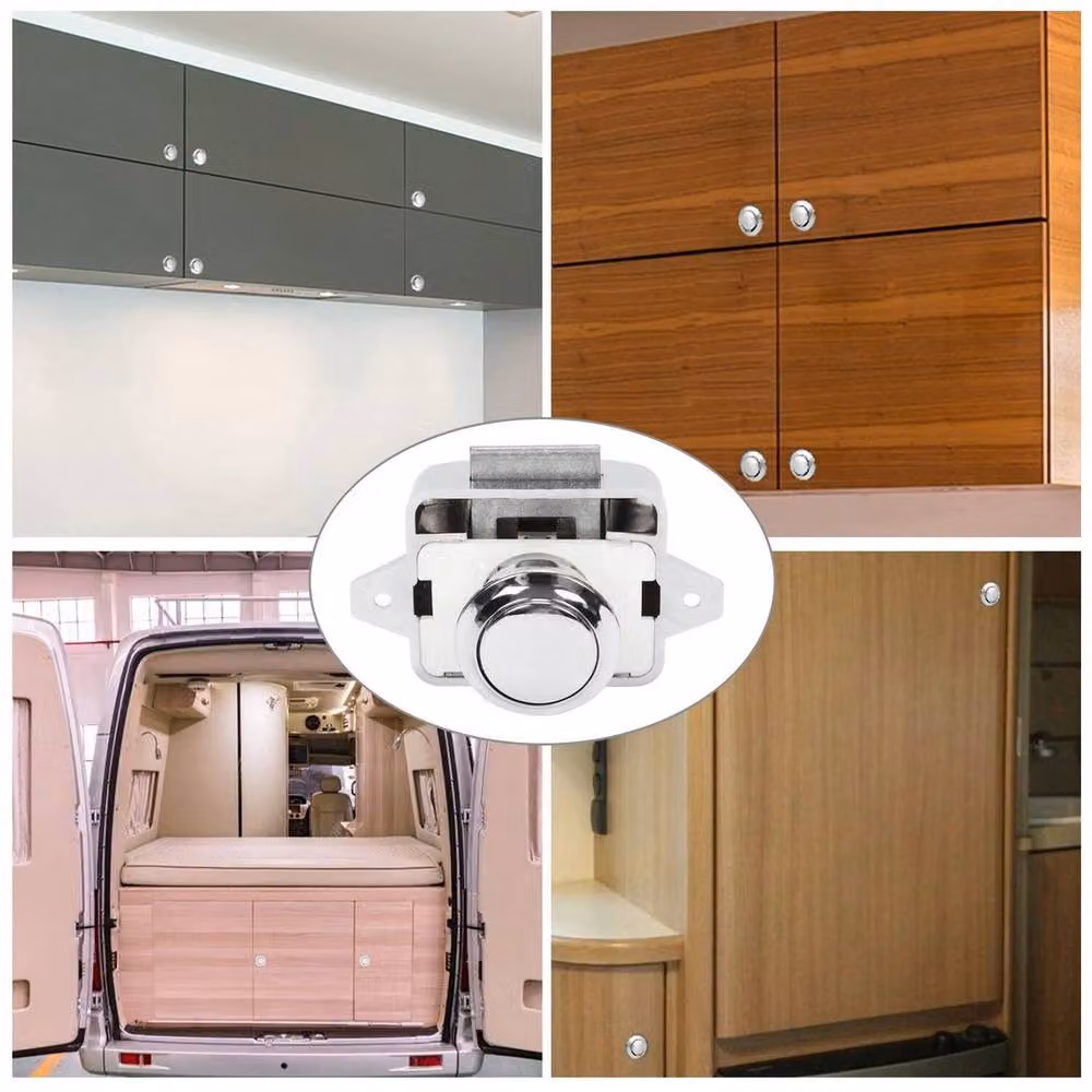 SPETLEK 5-Piece Silver Polished Plastic Push Button Catch Lock and Cupboard Door Handle Knobs – 2