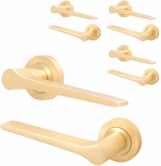 AFIT Satin Brass Internal Lever On Rose Door Handle, 4 Pack, Gold