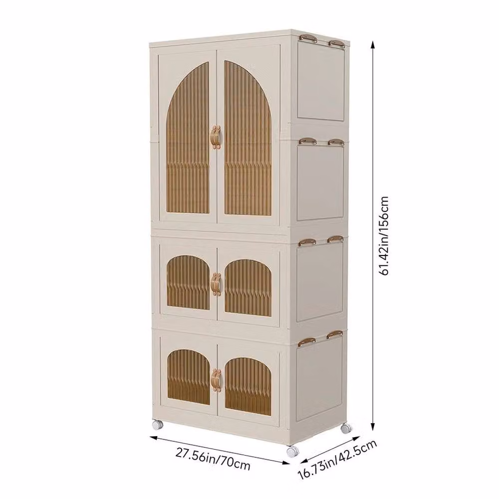 KORVIXA Extra Large Plastic Wardrobe in Beige with Transparent Doors, H 156 cm x W 100 cm – 2