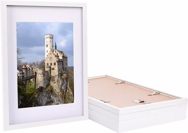 Nicola Spring Pack of 5 Modern Rectangular Single Photo Frames in White with A4 Mount, Size: 42.0 x 29.7 cm