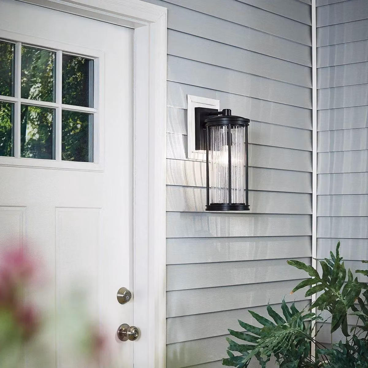 Kichler Barras Black Outdoor Wall Lantern with Transparent Glass IP44 – 2
