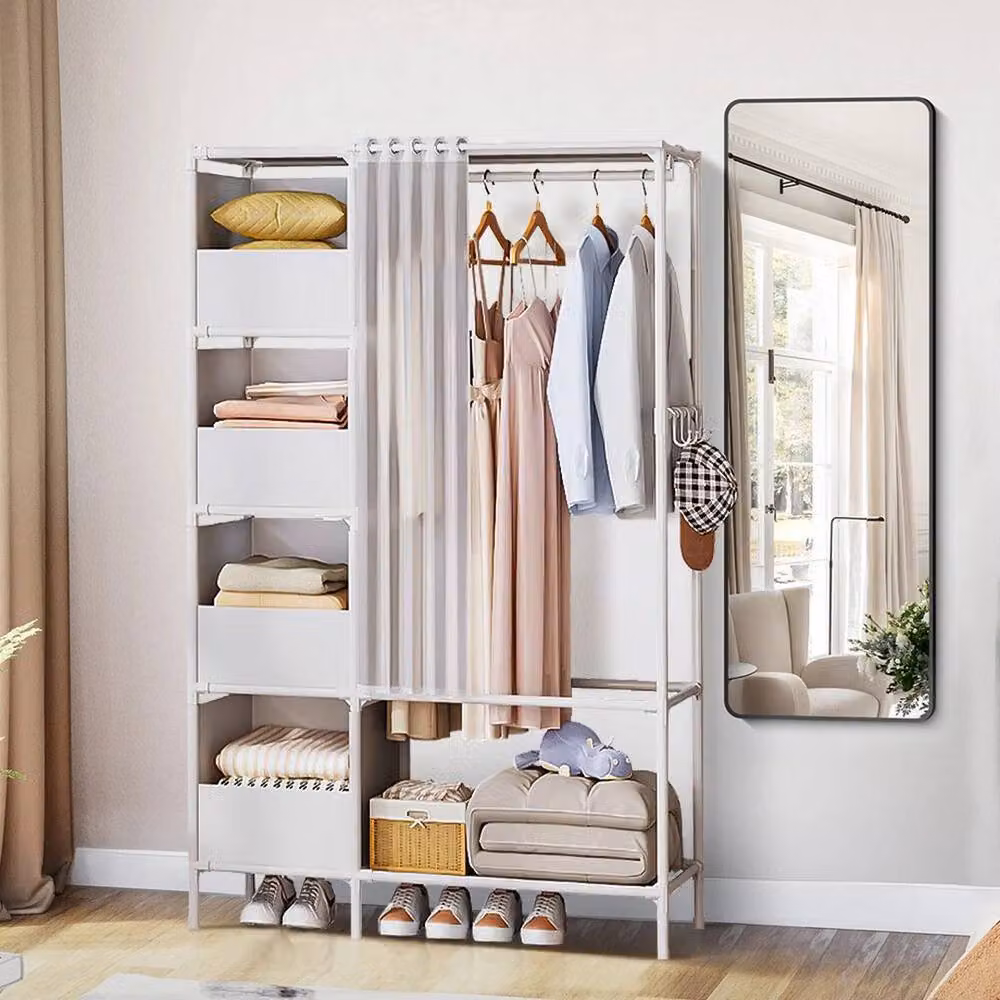NESTLUNE White Folding Canvas Closet Organizer with Hanging Rod and Shelves, W: 100 cm, D: 15 cm – 2