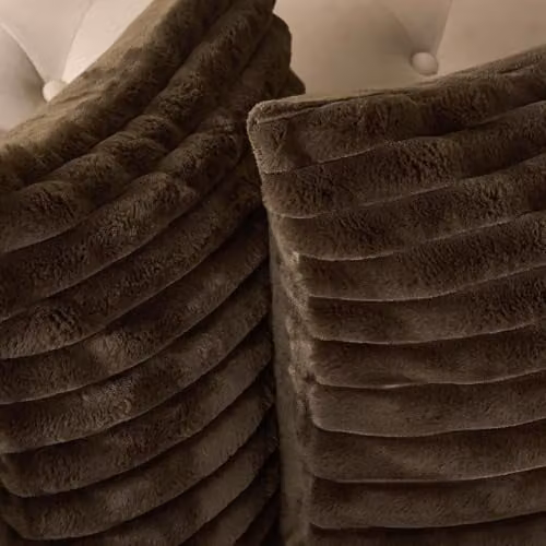 OHS Set of 2 Thick Ribbed Faux Fur Decorative Square Throw Pillow Covers, Brown, W/D/H: 45 x 45 x 45 cm – 3