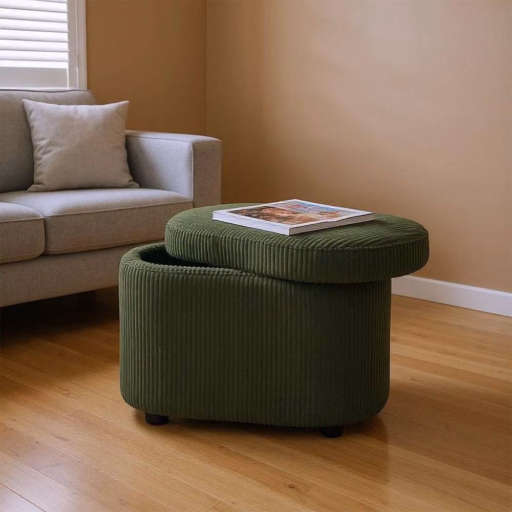 KORVIXA Green Makeup Chair Storage Ottoman Footstool W/D/H: 100 x 100 x 45 cm – 3