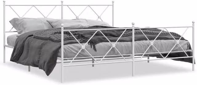 Berkfield Home Metal Bed Frame with Footboard, White, W: 183 cm, D: 213 cm – 1