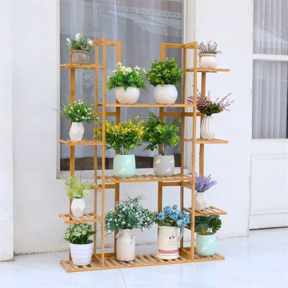 Kelvenix Extra Large 9 Tier 17 Potted Bamboo Plant Stand in Sand and Brown – 2