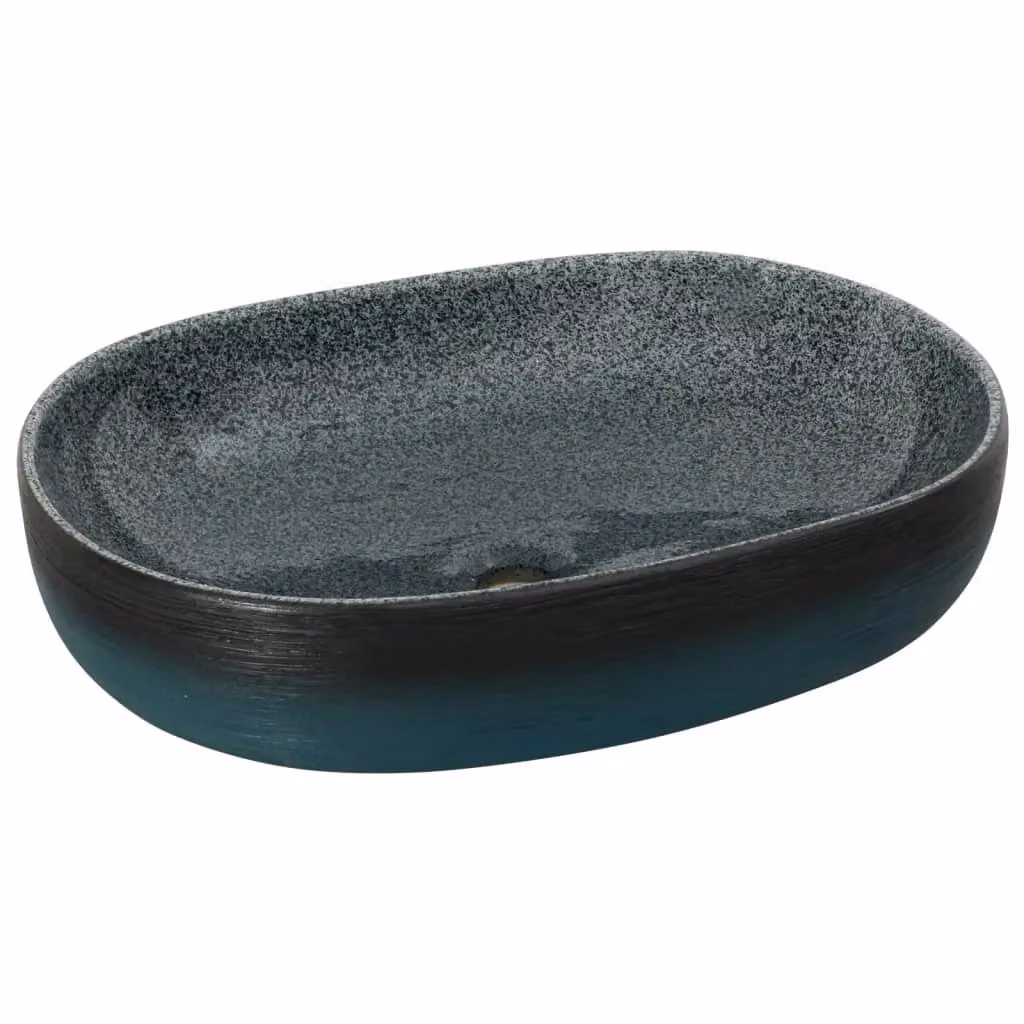 Berkfield Home Oval Ceramic Countertop Basin in Turquoise and Black, W: 59 cm, D: 40 cm, H: 14 cm – 2