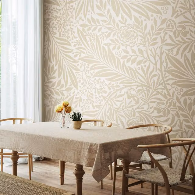 Origin Murals Trailing Ferns Floral Wall Mural in Stone and Linen Beige and Yellow