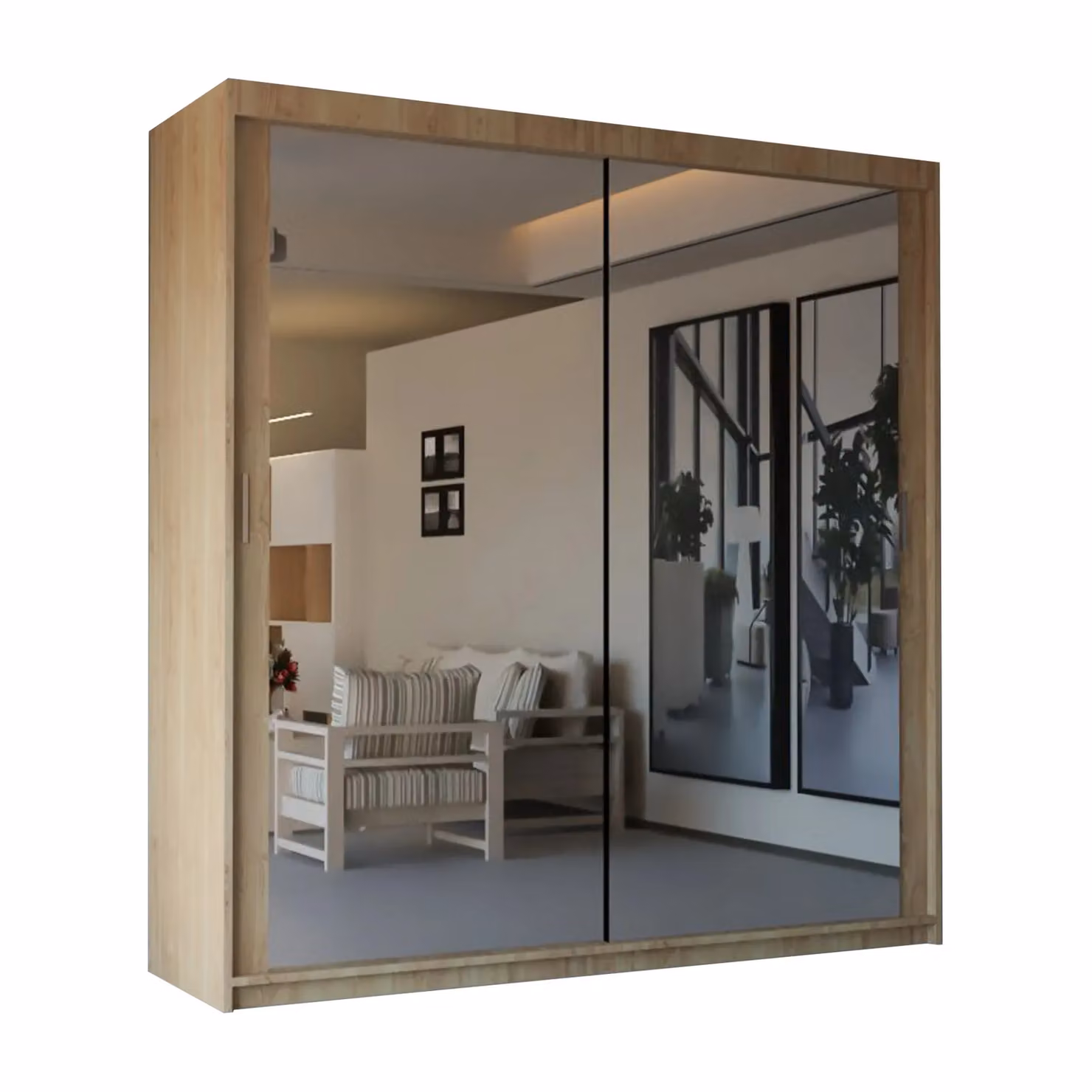 Sliding Wardrobes 4U Modern Double Sliding Door Wardrobe in Light Oak, W/D/H: 180 x 180 x 217 cm – 2