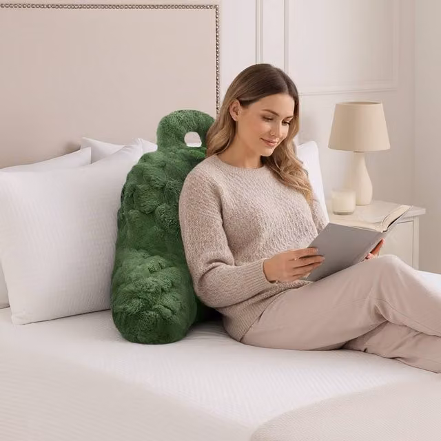 Velosso Chunky Popcorn Faux Fur Cuddle Pillow for Back and Lumbar Support in Olive Green