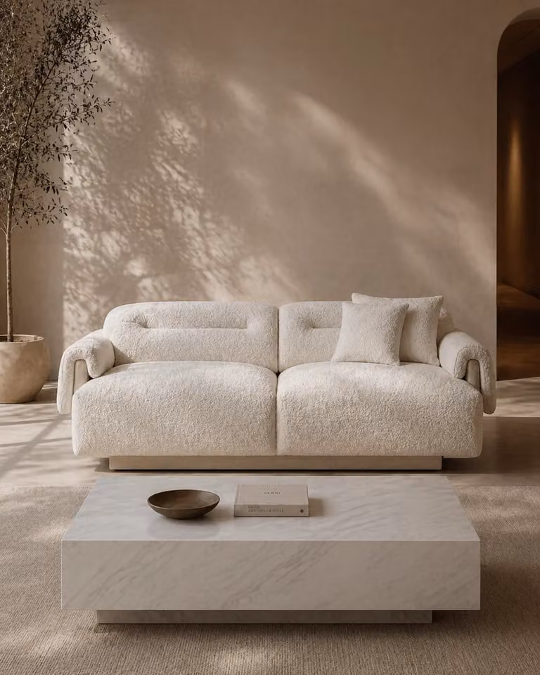 Tommy Franks Frankie 3-Seater Sofa in White Chex Polar Bouclé, W/D/H: 220 x 105 x 70 cm