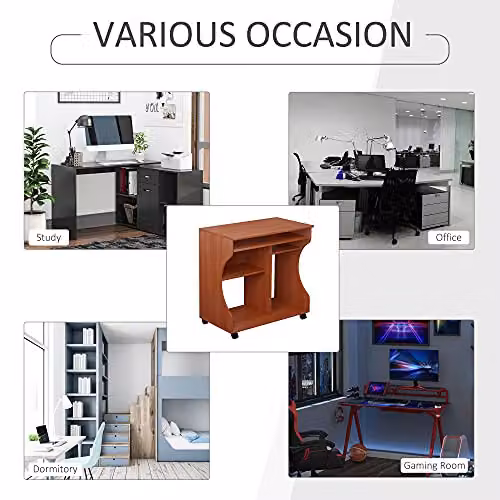 HOMCOM Modern Computer Desk with Castors and Sliding Keyboard Tray, Brown, W: 80 cm, D: 48 cm, H: 76 cm – 7