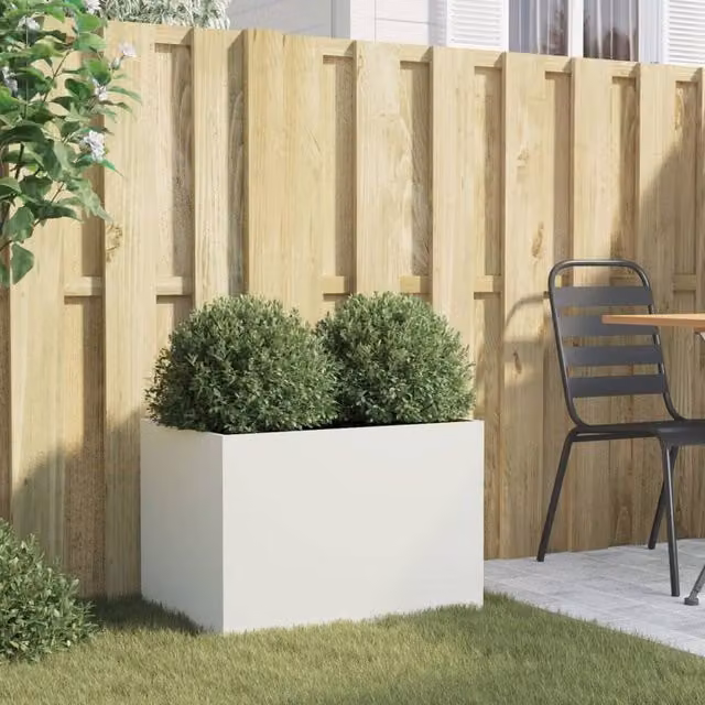 Berkfield Home Steel Planter Tub, White, W: 62 cm, D: 40 cm, H: 39 cm