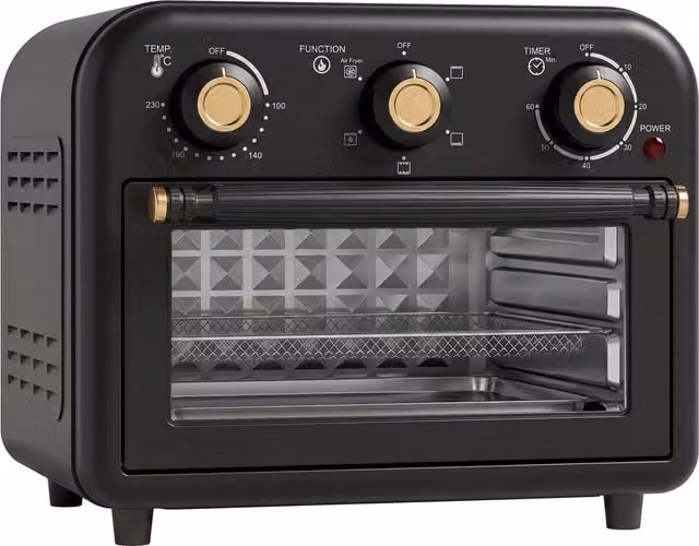 HOMCOM Black Air Fryer Toaster Oven with Convection Hot Air Function, 12 L Capacity, Adjustable Temperature and Timer