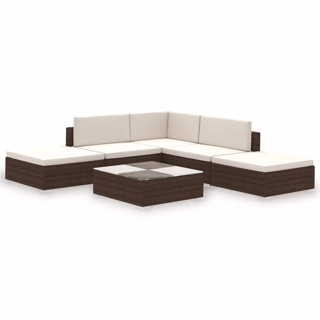 Berkfield Home 6 Piece Brown Poly Rattan Garden Lounge Set with Cushions – 2