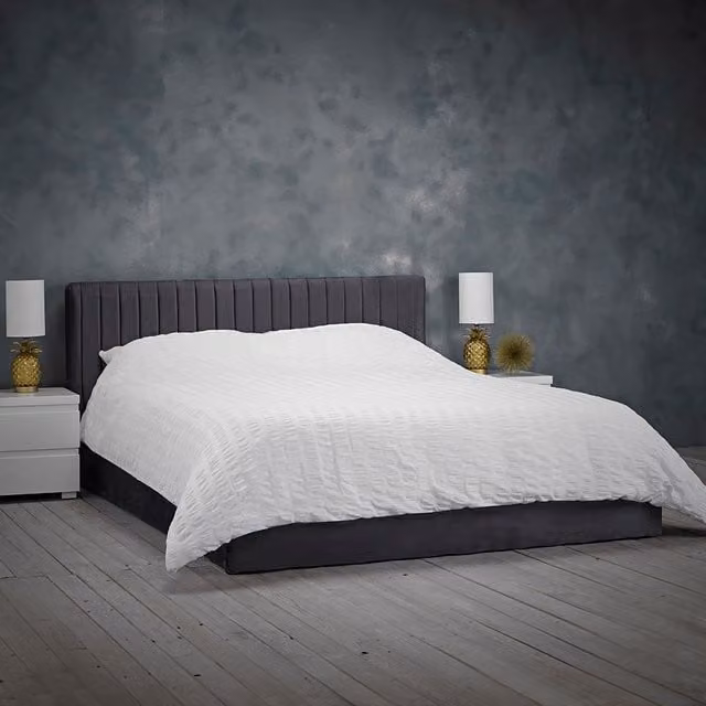 LPD Home Berlin Modern Upholstered Velvet Ottoman Bed in Silver Grey, W: 180 cm, D: 200 cm