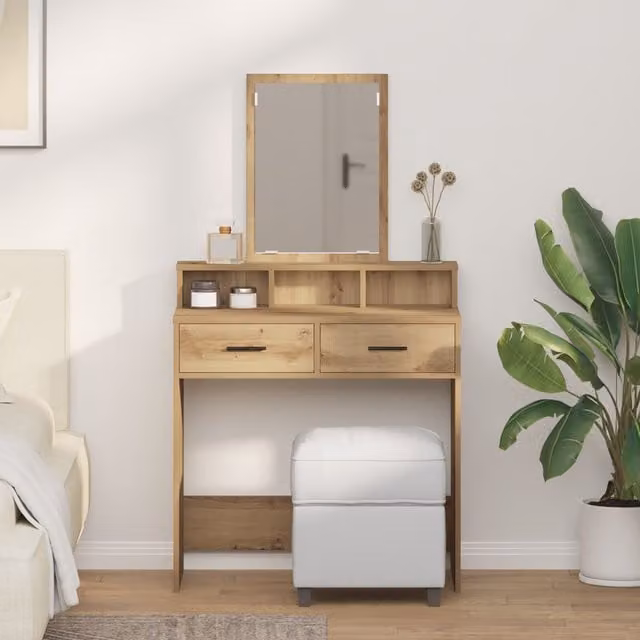 Berkfield Home Artisan Oak Dressing Table with Drawers in Brown, W/D/H: 79 x 41 x 140 cm