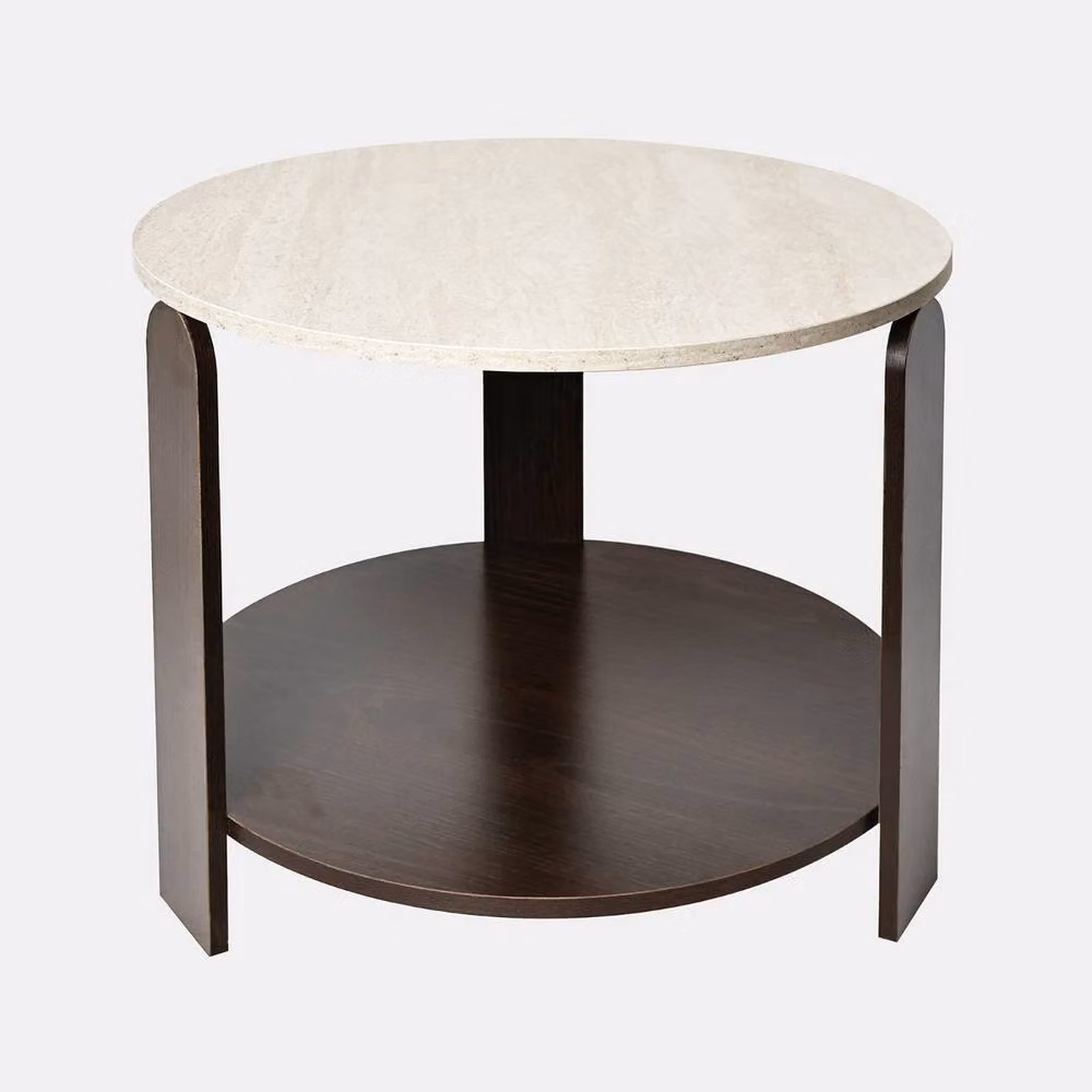 OHS Two-Layer Round Side End Table in Brown and Multicolour Engineered Wood – 2