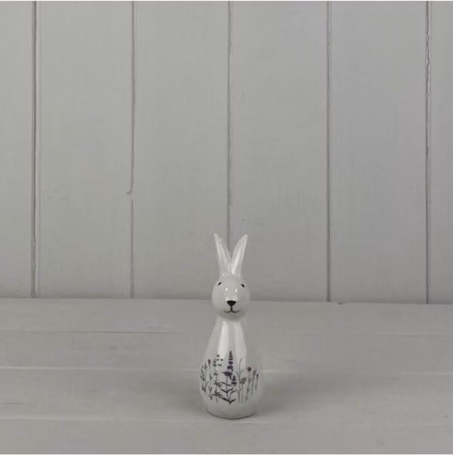 KDMD White Tall Meadow Rabbit Ceramic Easter Decoration