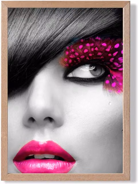 ARTZE Girl with Pink Lips Fashion Photo Framed Print, Black Oak Frame, A3