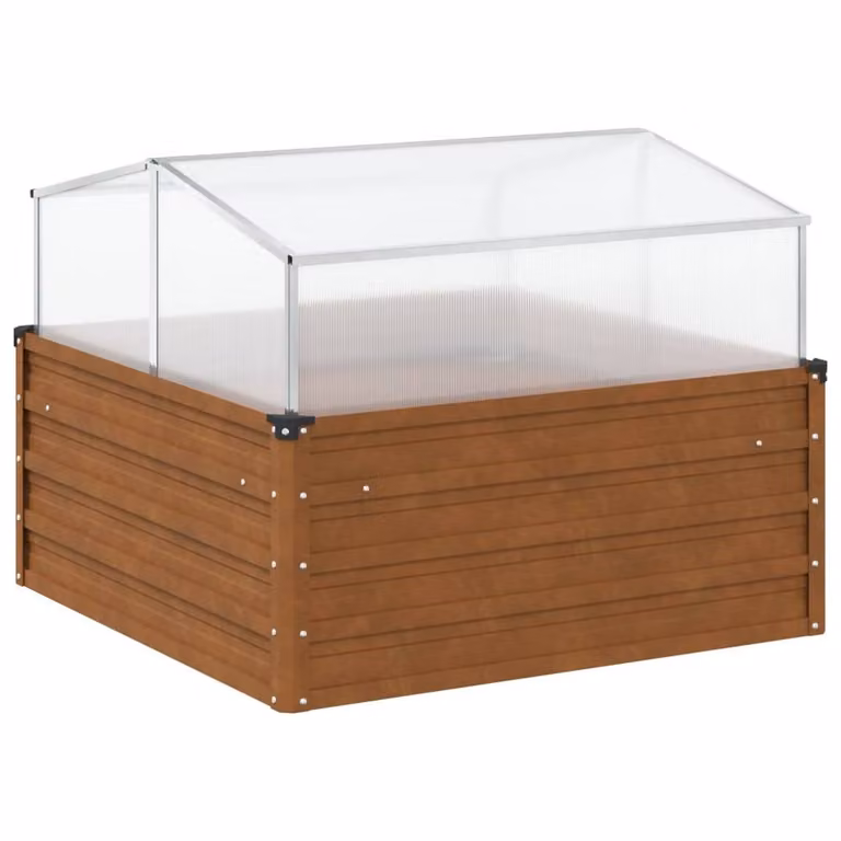 Berkfield Home Decorative Garden Planter with Green House in Brown Weathering Steel