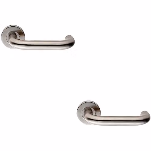 Loops 2 Pack 19mm Round Bar Safety Lever on Slim Round Rose with Concealed Fixings in Brushed Satin Steel