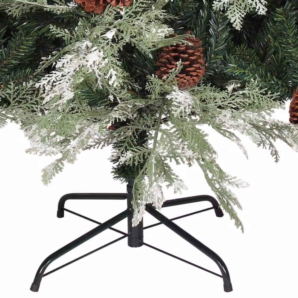 Berkfield Home Pre-lit Christmas Tree with Pine Cones in Green and White, Height: 195 cm – 3