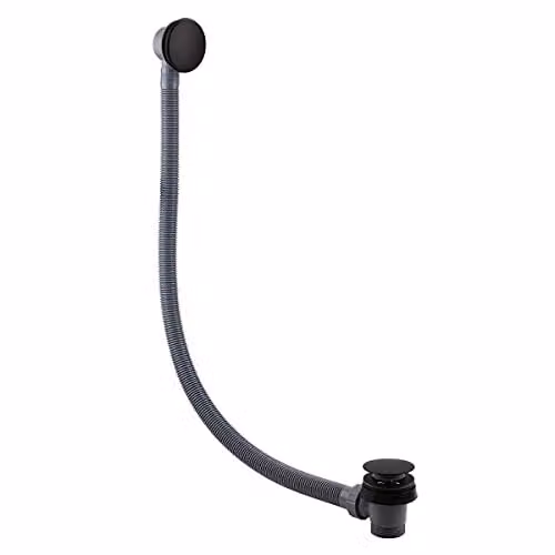 Nes Home Matt Black Flexible Bath and Sprung Waste with Overflow 1 1/2" – 1