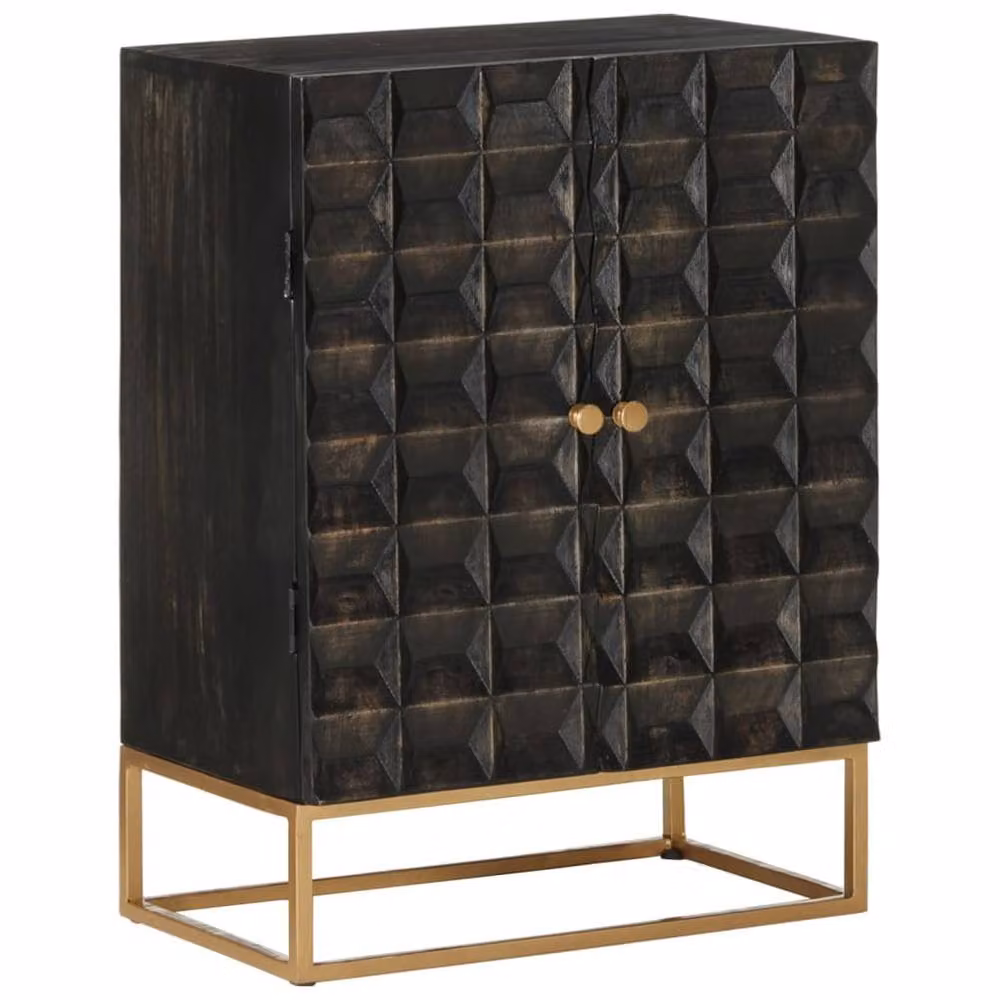 Berkfield Home Black Industrial Sideboard in Solid Mango Wood and Iron, W/D/H: 55 x 34 x 75 cm – 2