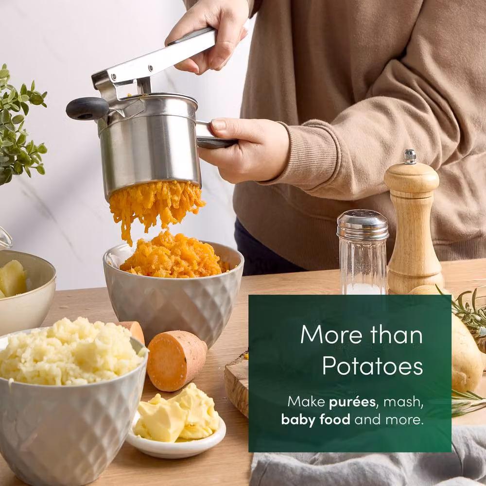 Emperial Potato Ricer with Ergonomic Soft Grip, Stainless Steel and Silicone, Silver – 6