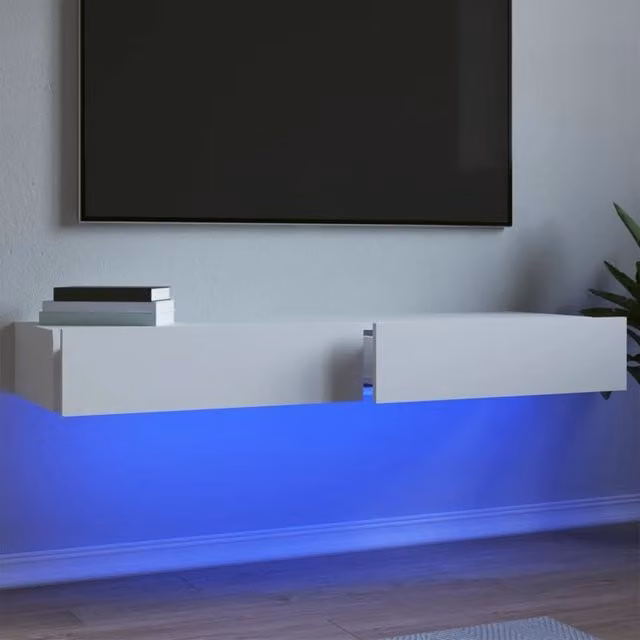 Berkfield Home Set of 2 Modern White TV Cabinets with LED Lights, W/D/H: 60 x 35 x 15.5 cm