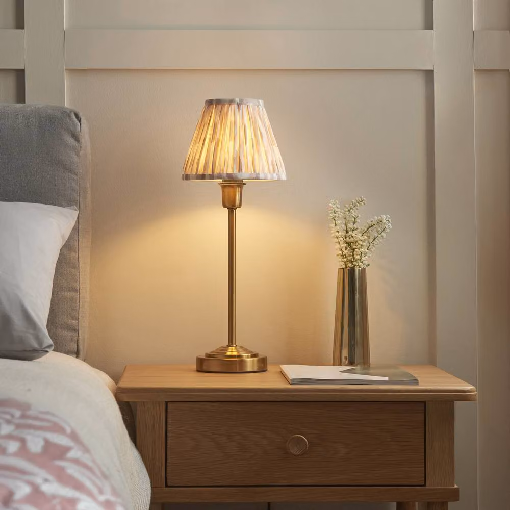 Netlighting Rise Vintage Brass Finish Table Lamp with Multicolour Fabric Ikat Shade, Gold/Brass, Shade Diameter: 16 cm, E14 – 2