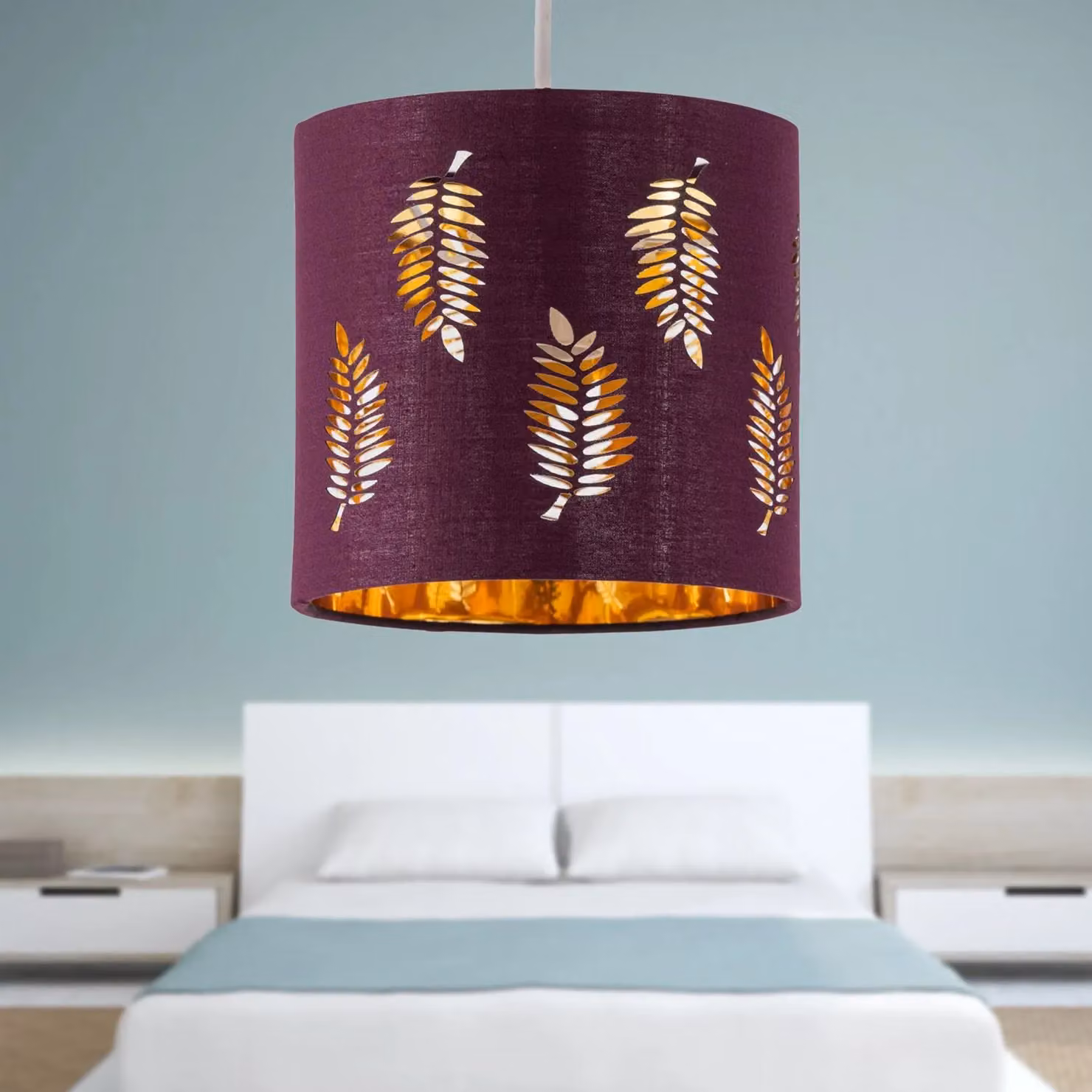 First Choice Lighting Fern Burgundy Cut Out Round Fabric Table Lamp Shade – 3