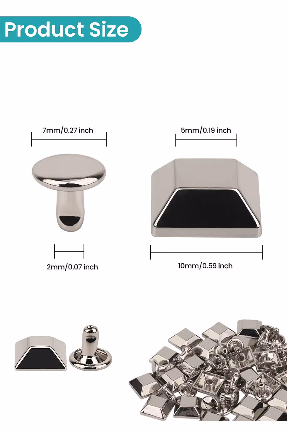 Neel Blue Silver Alloy Pyramid Feet Caps with 7mm Back Rivets, 25 Pieces – 2