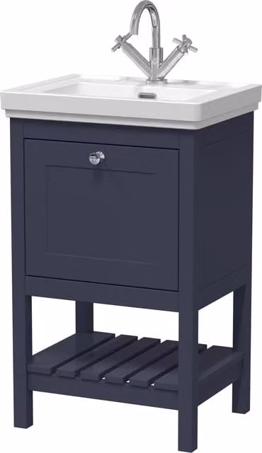 Balterley Blue 1 Drawer Bathroom Vanity with 1 Tap Hole Fireclay Basin, Width: 53.1 cm – 1