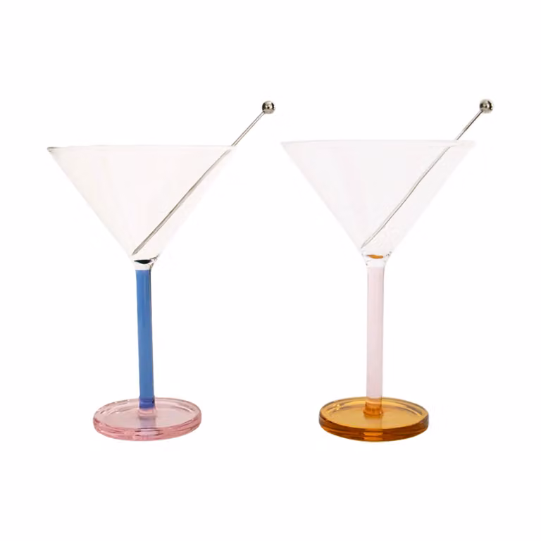 Sophie Lou Jacobsen Bluenote Piano Cocktail Glass Set of 2 in Blue, Pink and Transparent