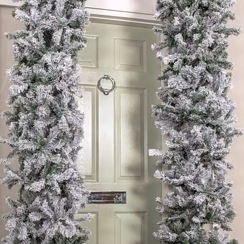 Samuel ALEXANDER 8ft Slimline Single Door Artificial Snow Flocked Christmas Tree in Green and White with 2000 Tips – 2