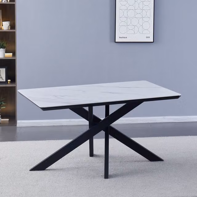 Artemis Home Ottavia Modern Rectangular Ceramic Stone Dining Table in White, W/D: 140 x 90 cm