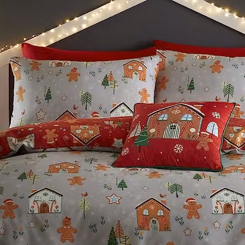 Bedlam Gingerbread House Reversible Christmas Duvet Cover Set with Pillowcase in Grey, W/D/H: 140 x 200 cm – 2