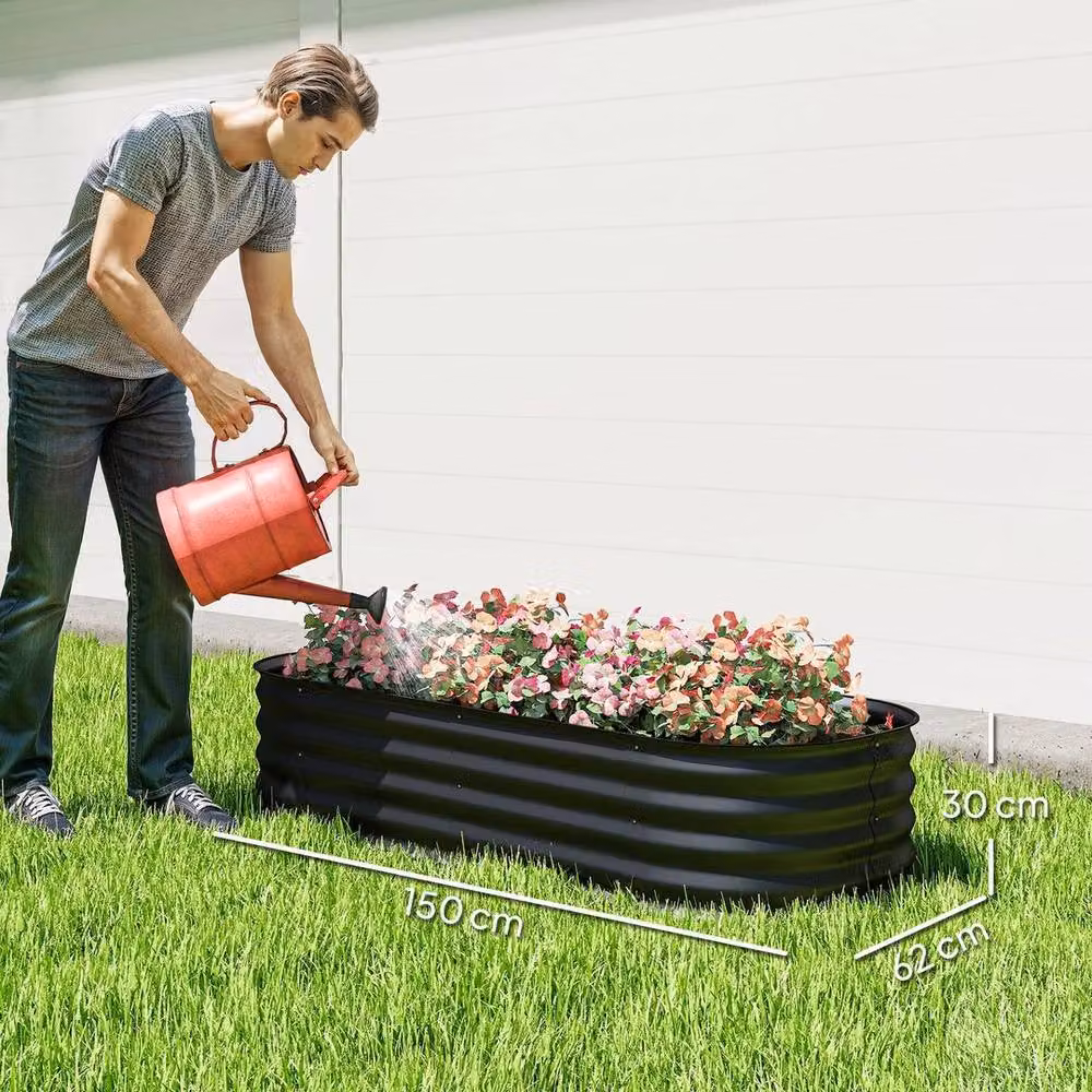 KORVIXA Black Galvanised Steel Raised Garden Bed Planter Box W: 62 cm, D: 30 cm, H: 62 cm – 2