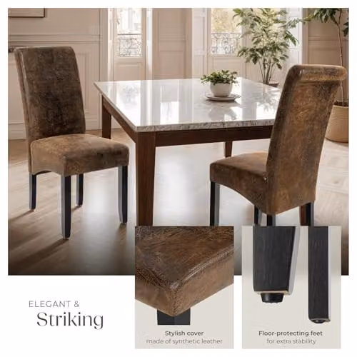 tectake Set of 6 Dining Chairs with Synthetic Leather and Wood Legs in Brown – 6