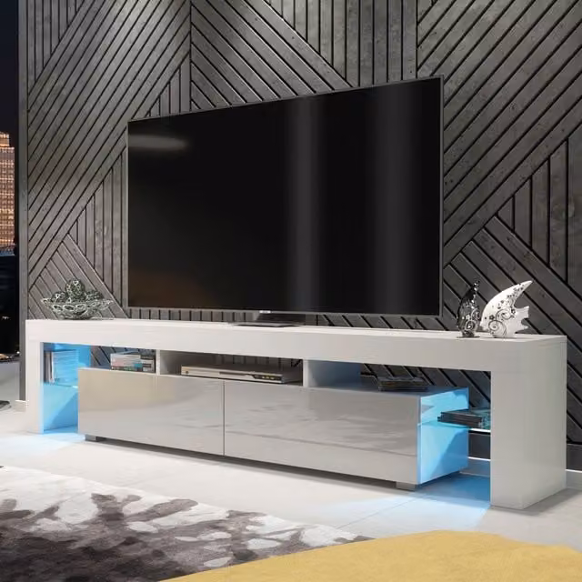 Creative Furniture Modern Glossy TV Unit and Sideboard Cabinet in Grey, W: 200 cm, D: 45 cm, H: 35 cm – 1