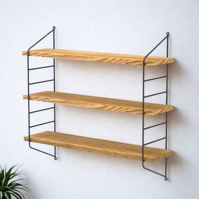 FURNOS Industrial 3 Tier Brown Wooden and Metal Wall Mounted Floating Shelf Storage Unit with Adjustable Shelves