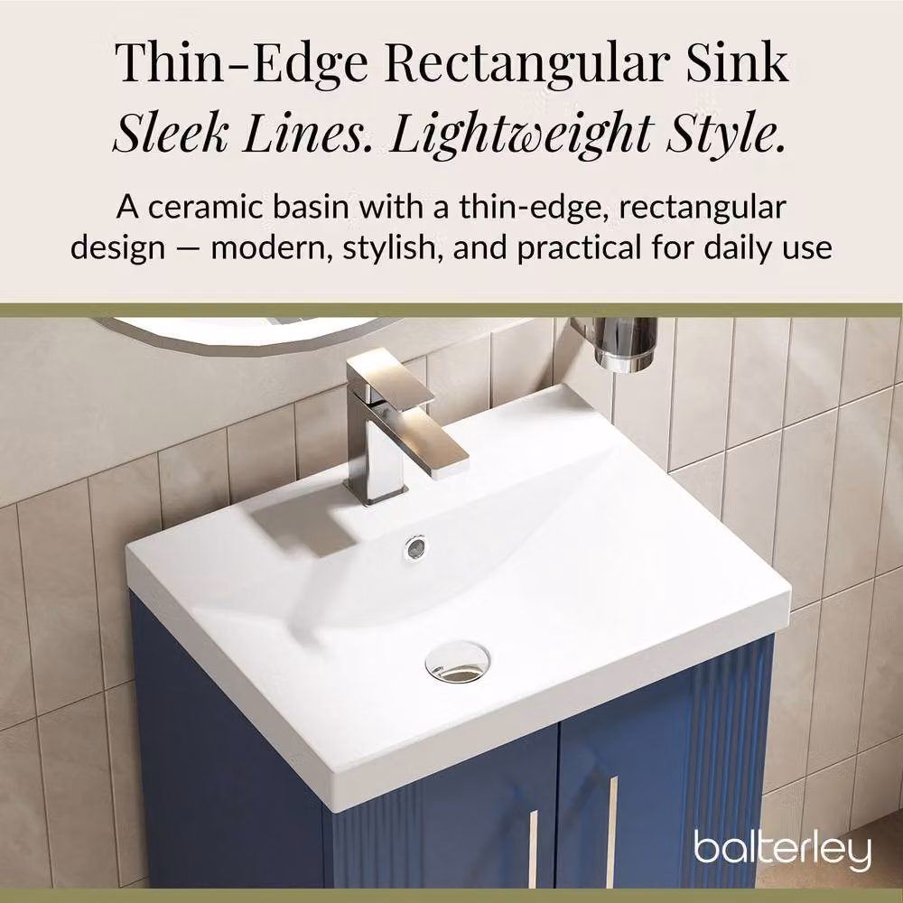 Balterley Satin Blue 2 Door Floor Standing Bathroom Vanity Unit with Thin-Edge Basin, W: 60 cm, H: 86 cm – 3