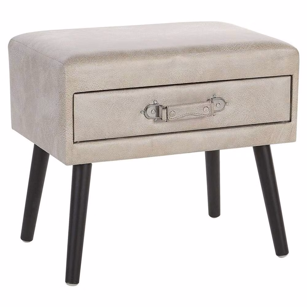 Wyld and Coco Voyage Living Side Table with Storage in Beige Faux Leather and Black Legs – 2