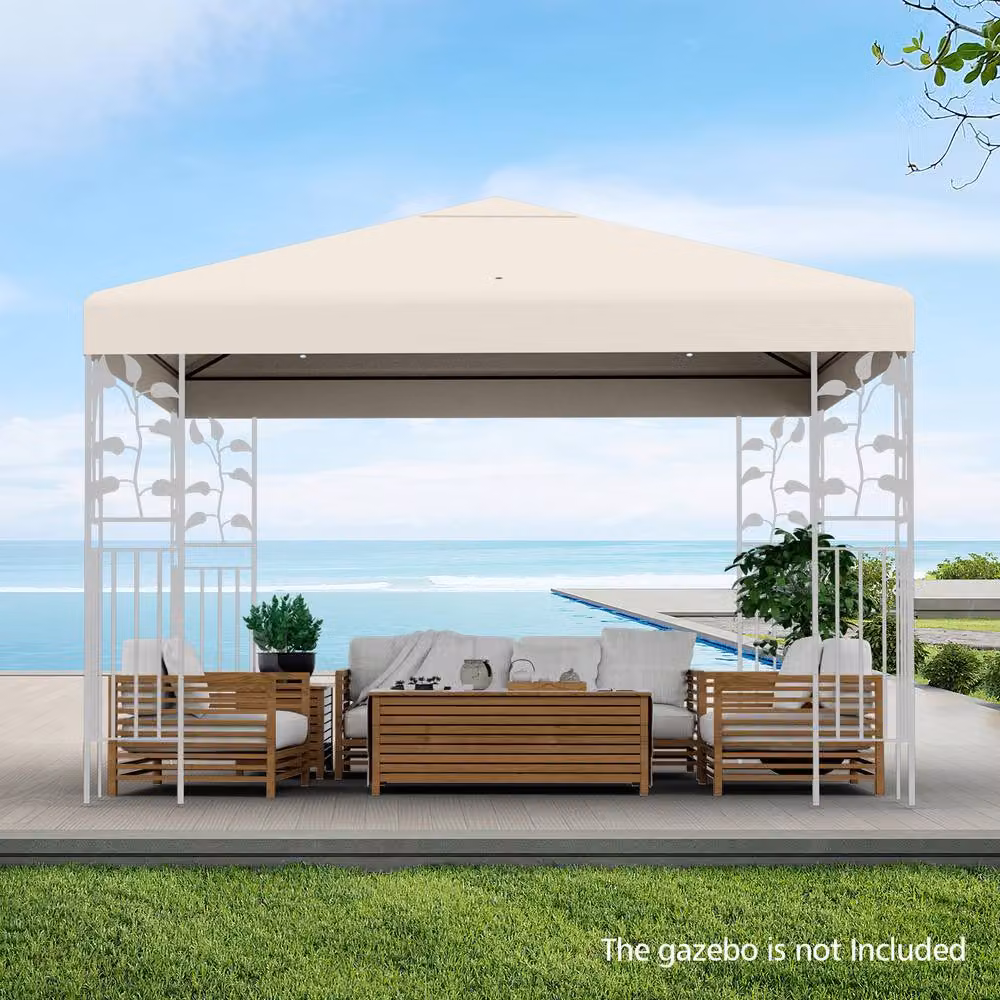 Gymax Beige Polyester Gazebo Replacement Canopy Top for Patio Pavilions, W x D: 300 x 300 cm – 3