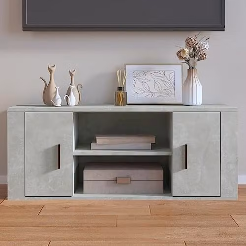 vidaXL Modern TV Cabinet in Concrete Grey, Engineered Wood, W: 100 cm, D: 35 cm, H: 40 cm – 1